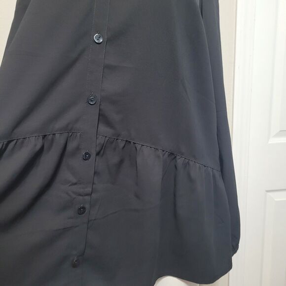 LOGO Lori Goldstein Medium Blouse top pleated button front collar longsleeve - Picture 4 of 6